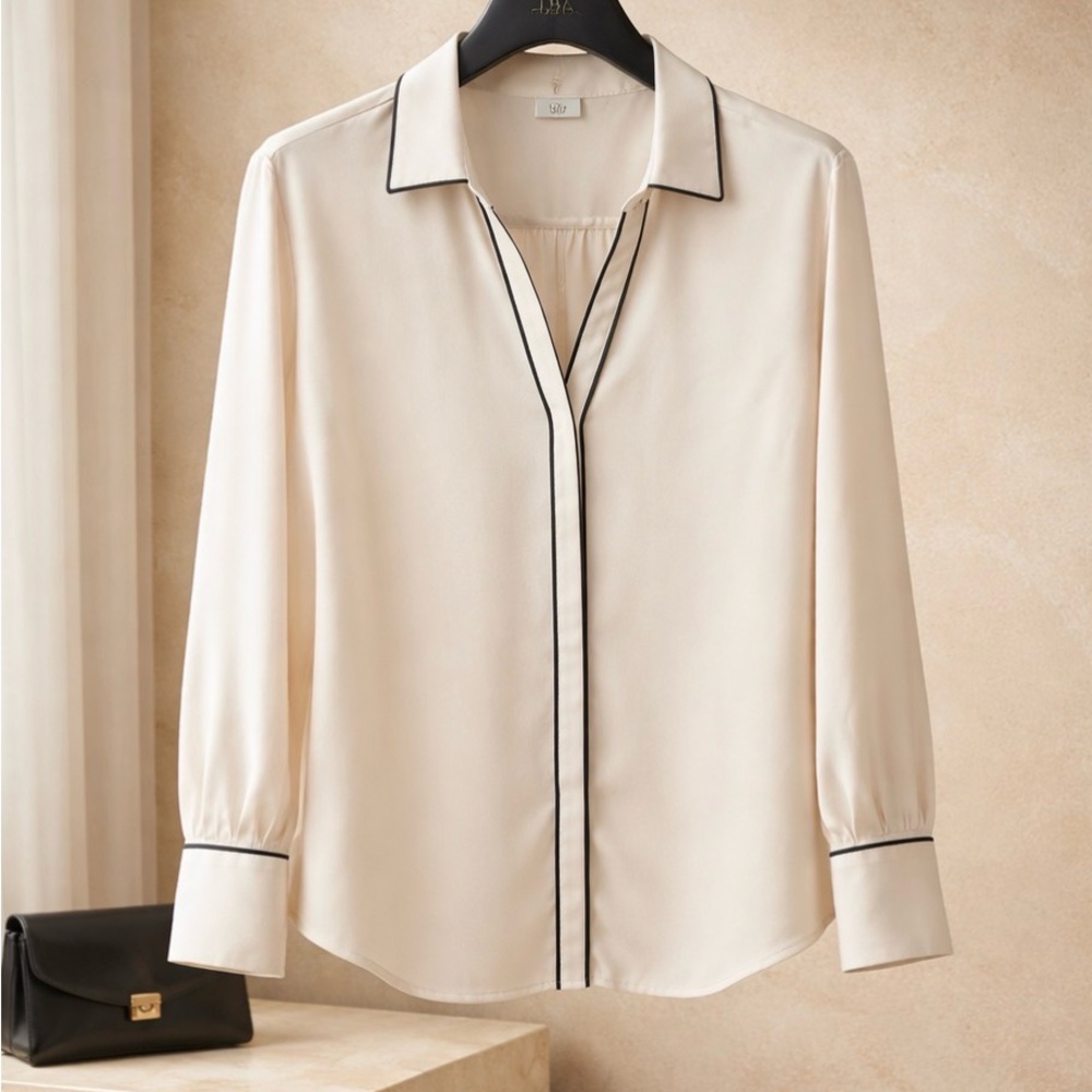 Liz Claiborne White Blouse with Black Trim
